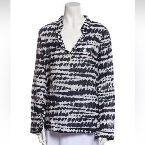 Tory Burch Printed V Neck Tunic Sequins Women’s 4 Long Sleeves Split Cuff Cotton